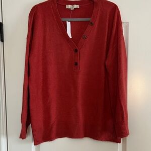 LOFT rust V-Neck Sweater with Button Details